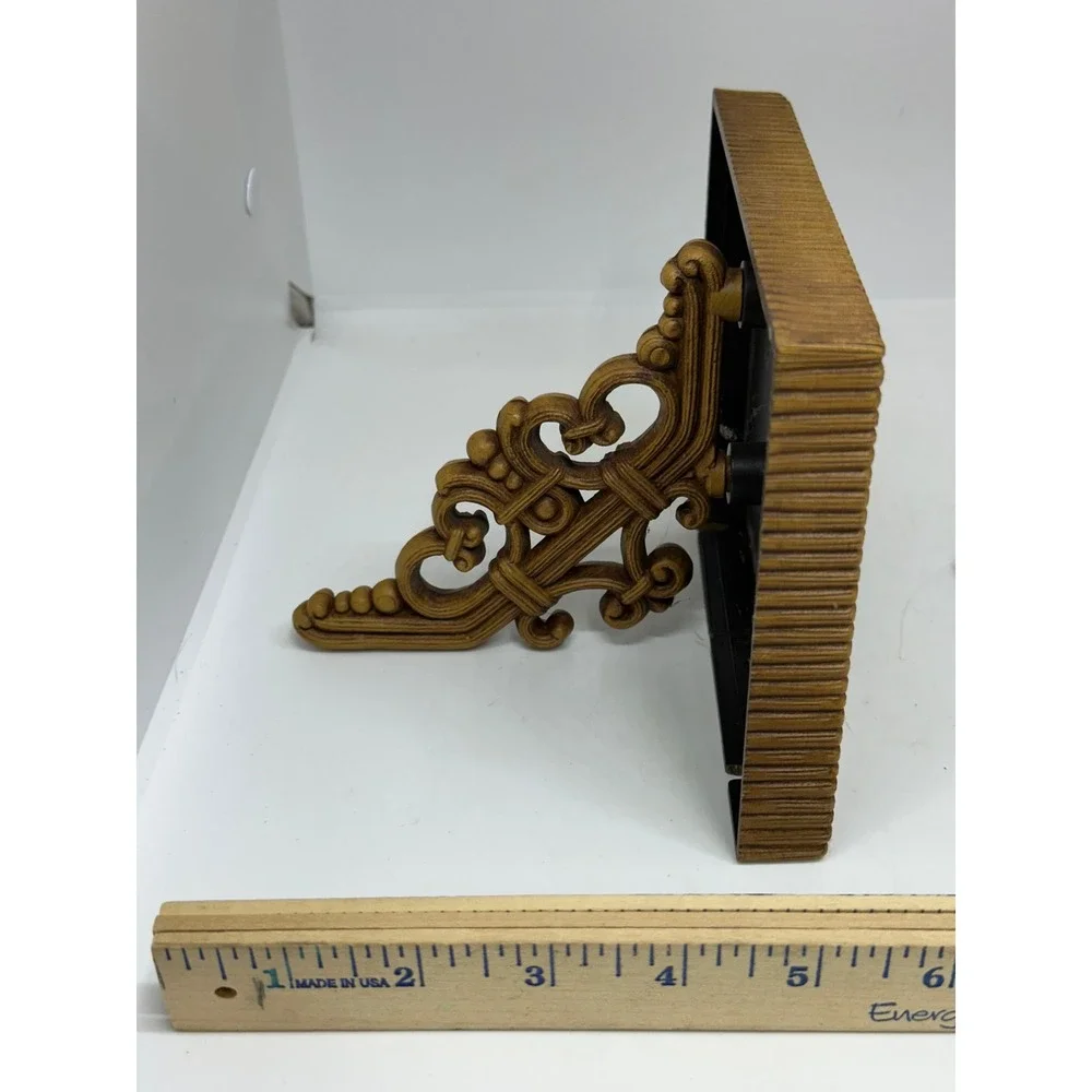 VTG Dart Shelves Brown Wicker Faux Rattan Scroll Bracket Wall Decor Set of 2
